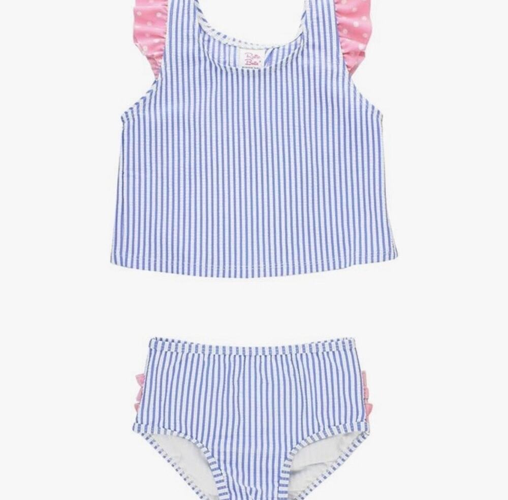 RUFFLE BUTTS Periwinkle Seersucker Tulip Back Tankini Swimsuit 18-24 MONTHS
